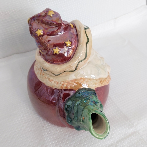 Blue Sky Santa Teapot Luster Glaze Christmas Tree Spout Clayworks - Picture 4 of 10